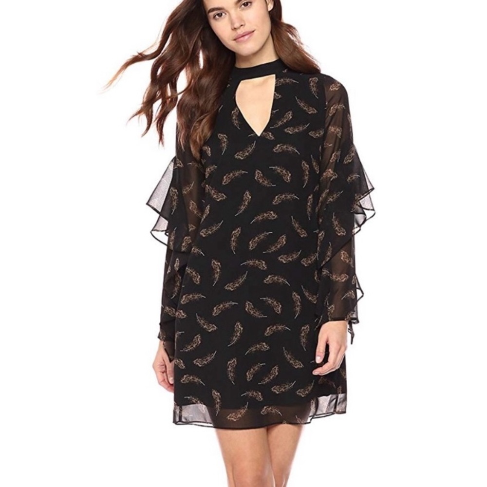 Black feather print choker dress by Sam Edelman - Picture 2 of 5